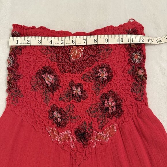 Free People Karan Strapless Smocked Jumpsuit Romper Red Size XS Boho Floral - Picture 11 of 15
